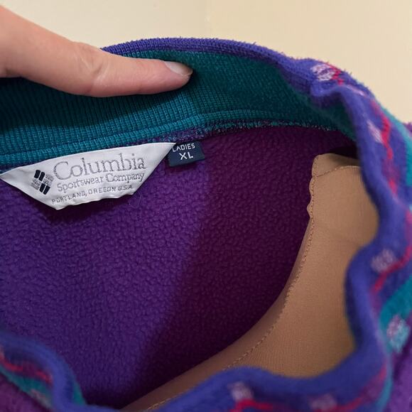 Vtg Columbia Sportswear Fleece Pullover XL Womens Purple Sweatshirt 90s Aztec - Picture 5 of 6